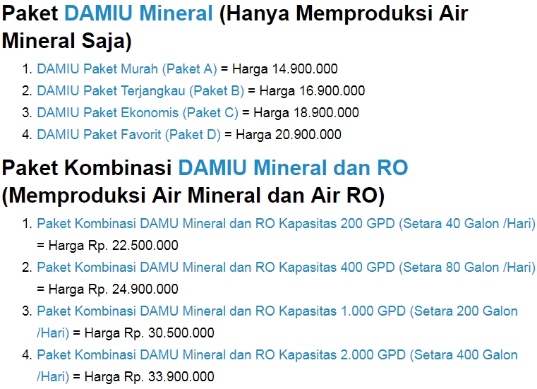 Paket Produk Depot Air Minum Isi Ulang (DAMIU)
